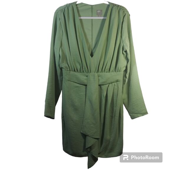 ASOS DESIGN Plunge Mini Dress with Wrap Drape Skirt Sage Green Size 10 - Picture 1 of 9